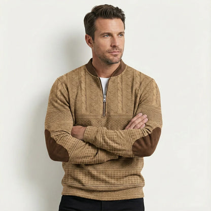 Alaric | Men's Half-Zip Sweater Patterned Elbow Patches Textured Knit Warm Soft Smart Casual Everyday Layering Autumn Winter
