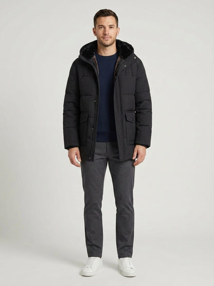 Oscar | Men's Puffer Jacket Sherpa-Lined Hooded Quilted Padded Insulated Warm Zip Cosy Casual Everyday Winter - Front [Lystr 6a7e2dd49d1b0a17cf148b7e:front]