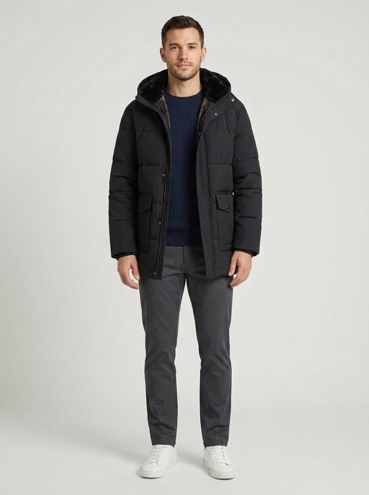 Oscar | Men's Puffer Jacket Sherpa-Lined Hooded Quilted Padded Insulated Warm Zip Cosy Casual Everyday Winter - Front [Lystr 6a7e2dd49d1b0a17cf148b7e:front]