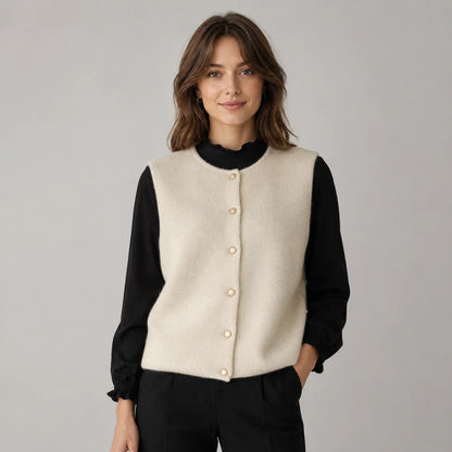 Sydney | Women's Vest Sweater Button-Front Round Neck Sleeveless Knit Soft Cosy Warm Layering Chic Feminine Casual Everyday