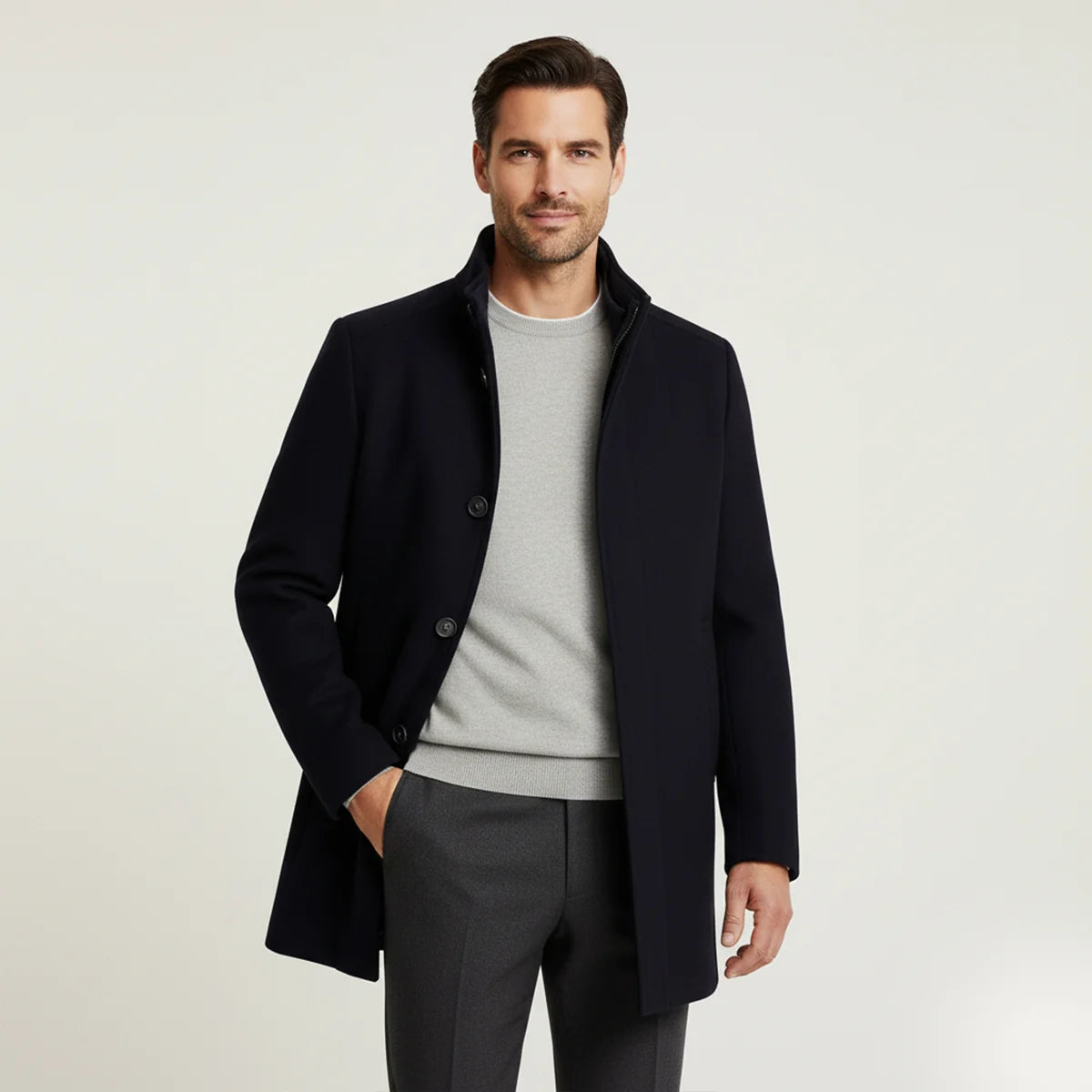 Abram | Men's Wool Coat Overcoat Classic Tailored Structured Longline Warm Premium Smart Formal Business Everyday Autumn Winter