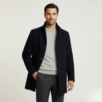 Abram | Men's Wool Coat Overcoat Classic Tailored Structured Longline Warm Premium Smart Formal Business Everyday Autumn Winter
