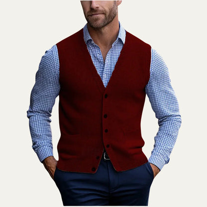 Magnus | Men's Knit Vest Button Front Sleeveless Soft Premium Layering Smart Casual Occasion Everyday Refined Autumn Winter