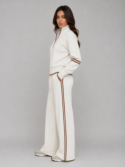 Rosalie | Women's Lounge Set Half-Zip Relaxed Wide-Leg Tracksuit Two-Piece Soft Cosy Warm Coordinated Comfort Loungewear Casual