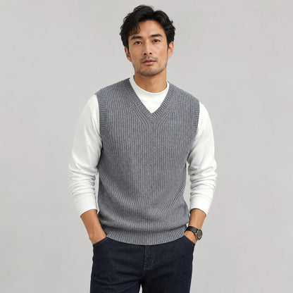 Lowell | Men's Vest Sweater V-Neck Ribbed Knit Sleeveless Soft Warm Layering Smart Casual Everyday Autumn Winter Knitwear