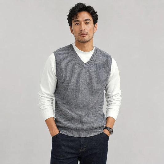 Lowell | Men's Vest Sweater V-Neck Ribbed Knit Sleeveless Soft Warm Layering Smart Casual Everyday Autumn Winter Knitwear