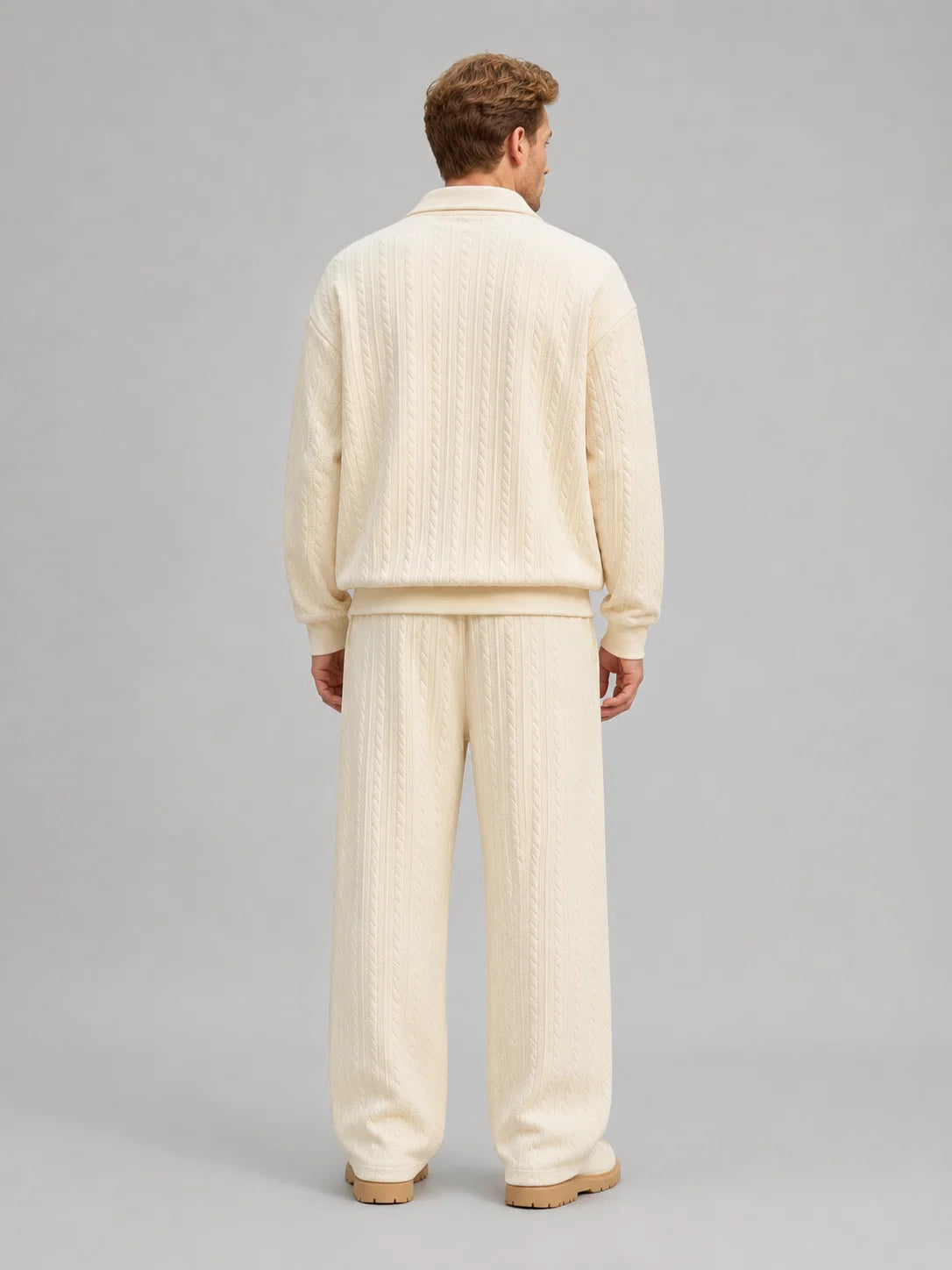 Anderson | Men's Co-ord Set Cable-Knit Collared Top Wide-Leg Trousers Two-Piece Textured Soft Warm Coordinated Refined Everyday