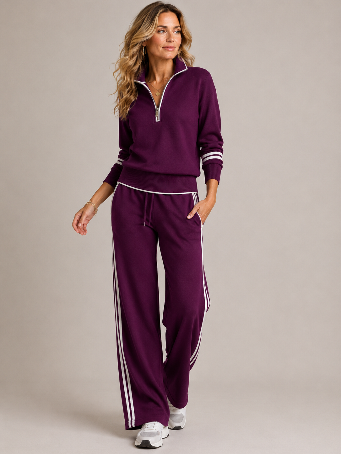 Women's Zip Up Sweater Two Piece Lounge Set