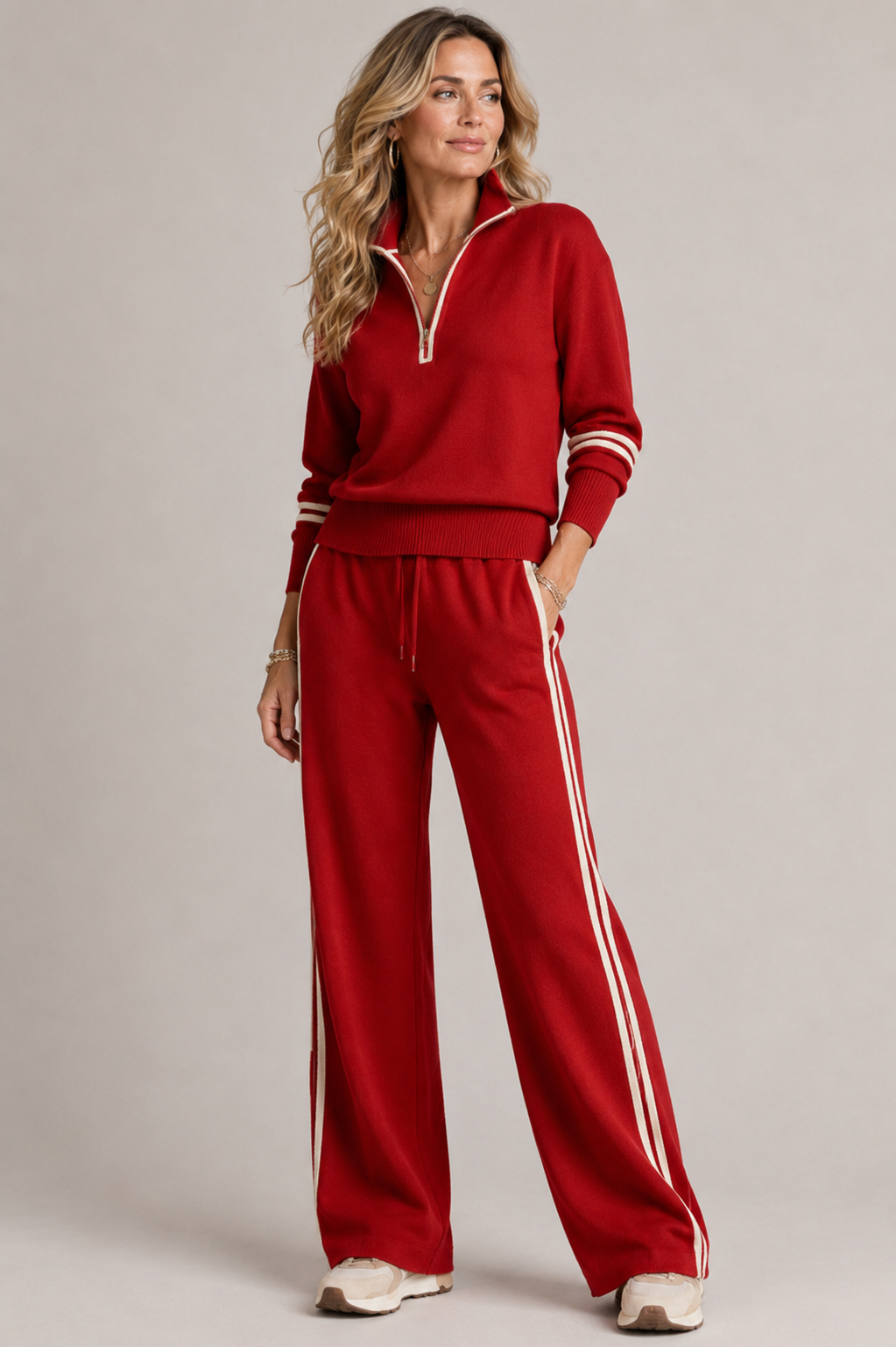 Women's Zip Up Sweater Two Piece Lounge Set
