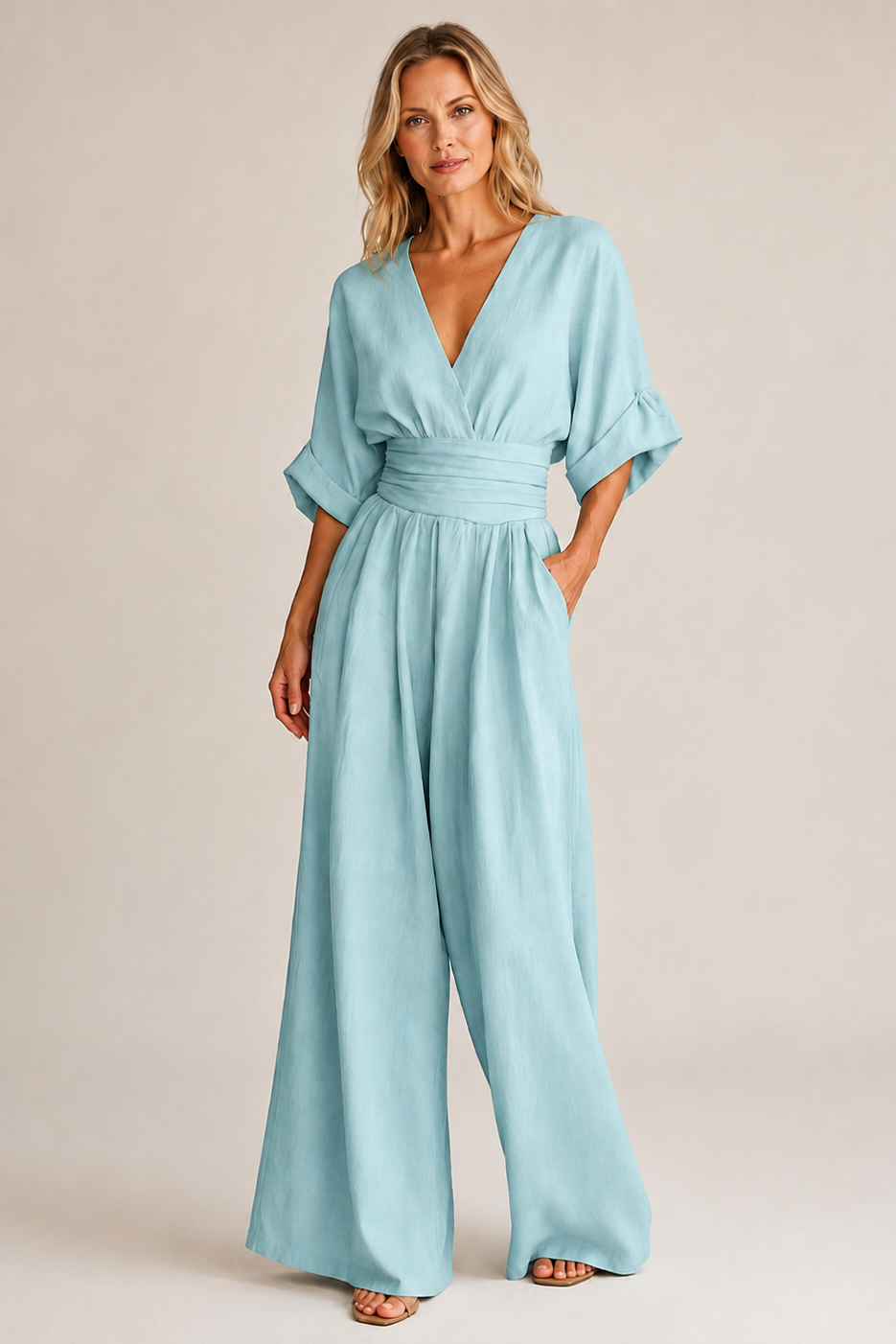 Women's Short Sleeve Relaxed Jumpsuit