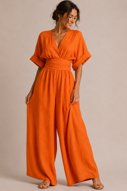 Women's Short Sleeve Relaxed Jumpsuit