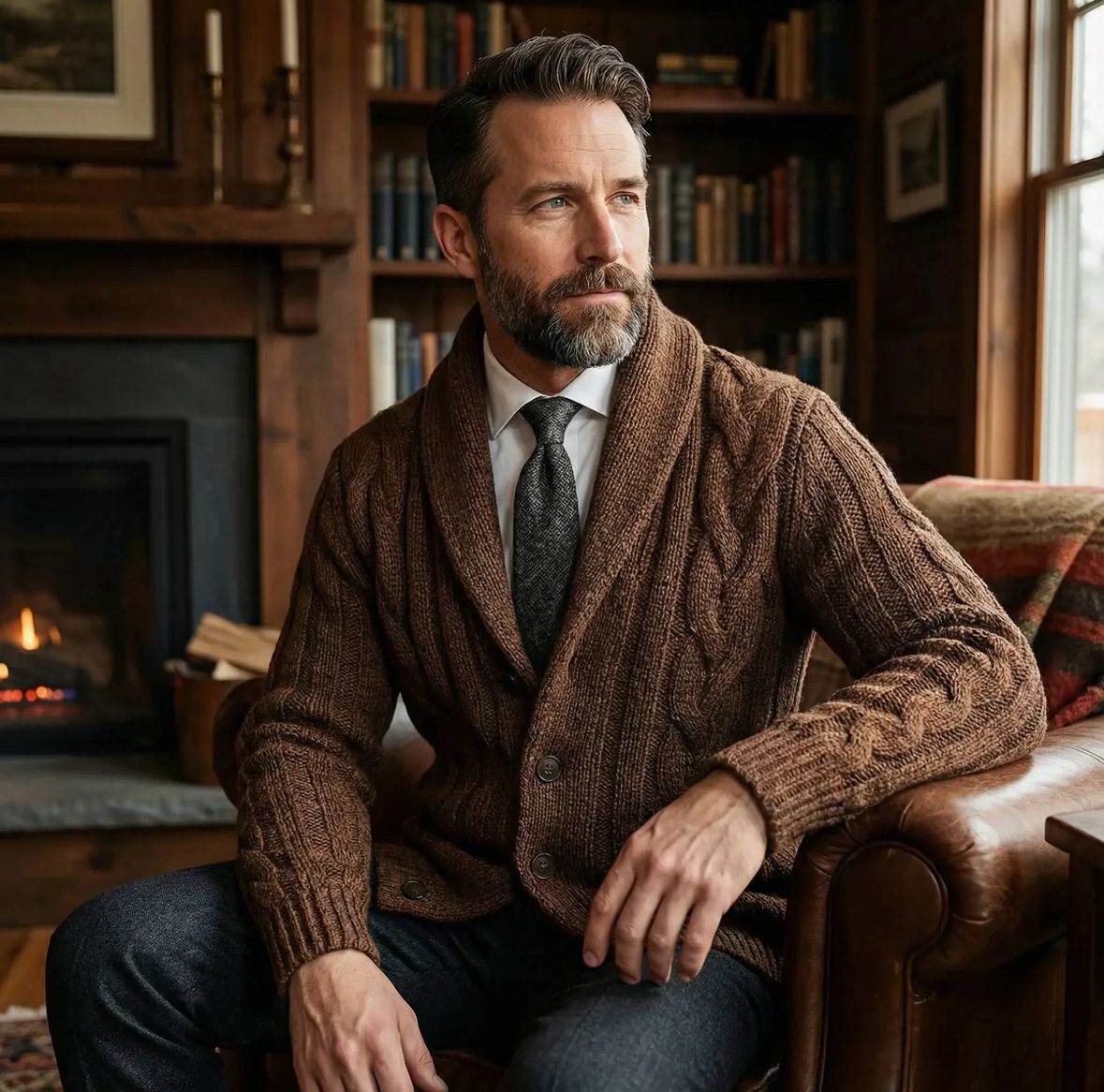 Men’s Cable Knit Shawl Collar Cardigan