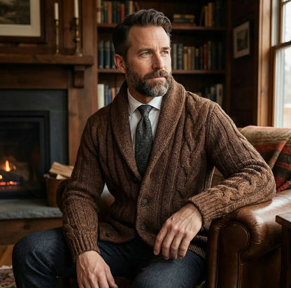 Men’s Cable Knit Shawl Collar Cardigan