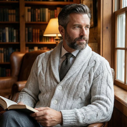 Men’s Cable Knit Shawl Collar Cardigan