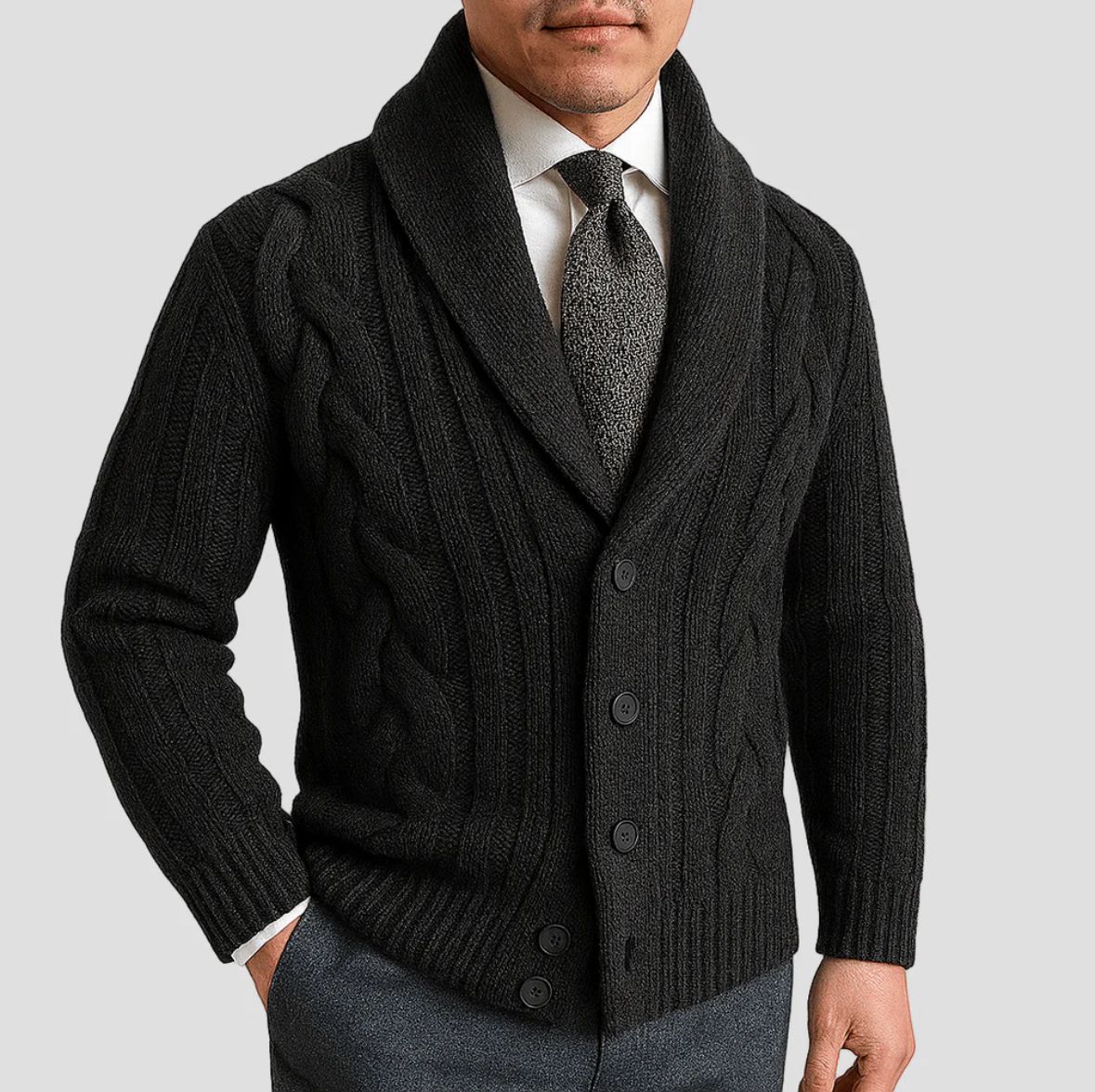 Men’s Cable Knit Shawl Collar Cardigan