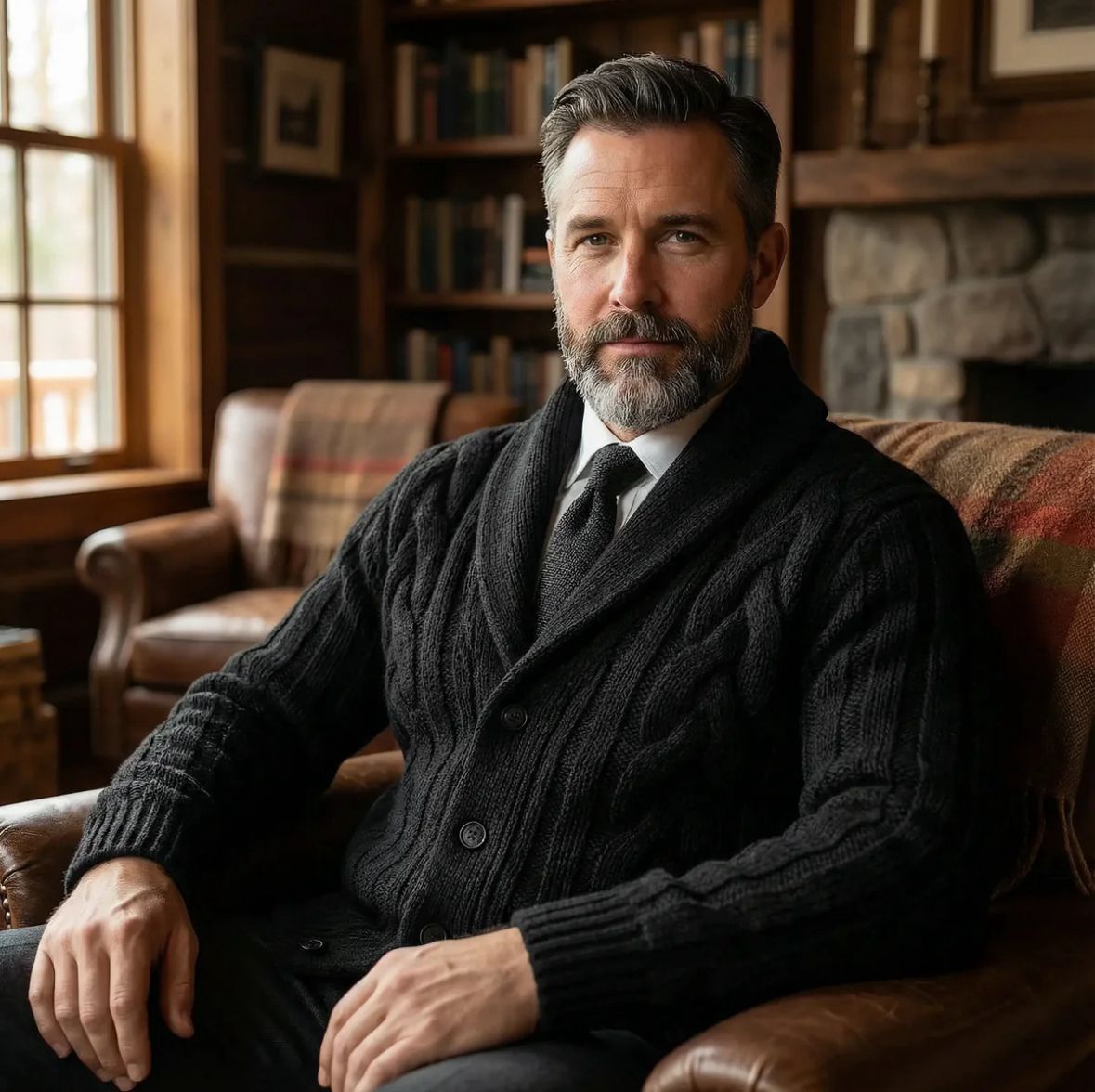 Men’s Cable Knit Shawl Collar Cardigan