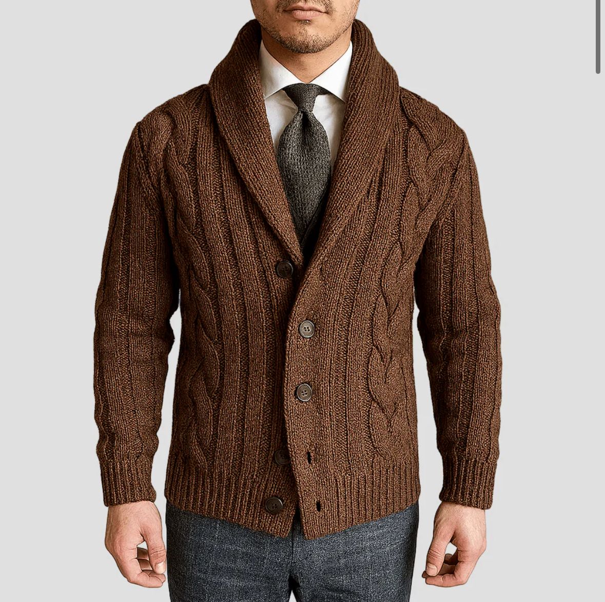 Men’s Cable Knit Shawl Collar Cardigan
