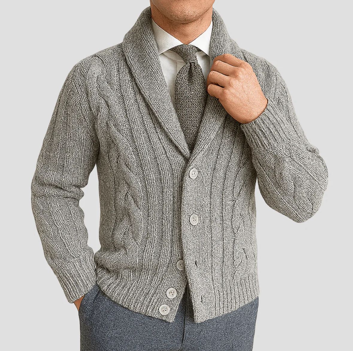 Men’s Cable Knit Shawl Collar Cardigan