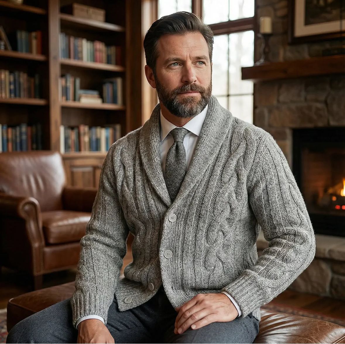 Men’s Cable Knit Shawl Collar Cardigan