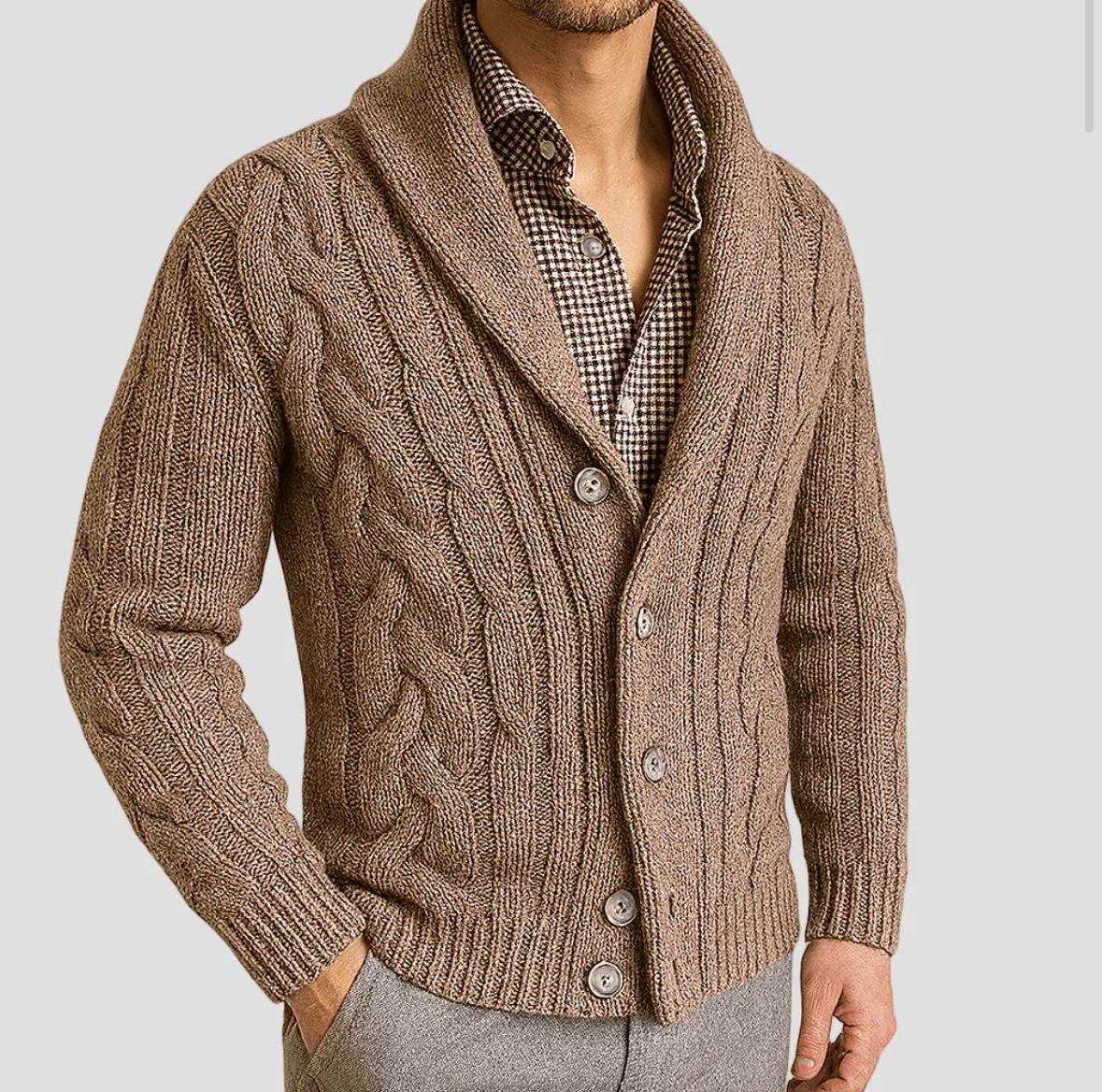Men’s Cable Knit Shawl Collar Cardigan