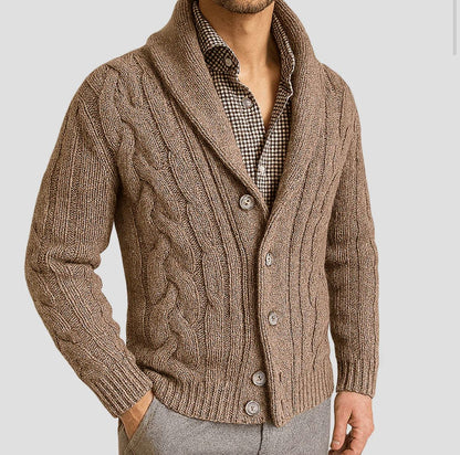 Men’s Cable Knit Shawl Collar Cardigan