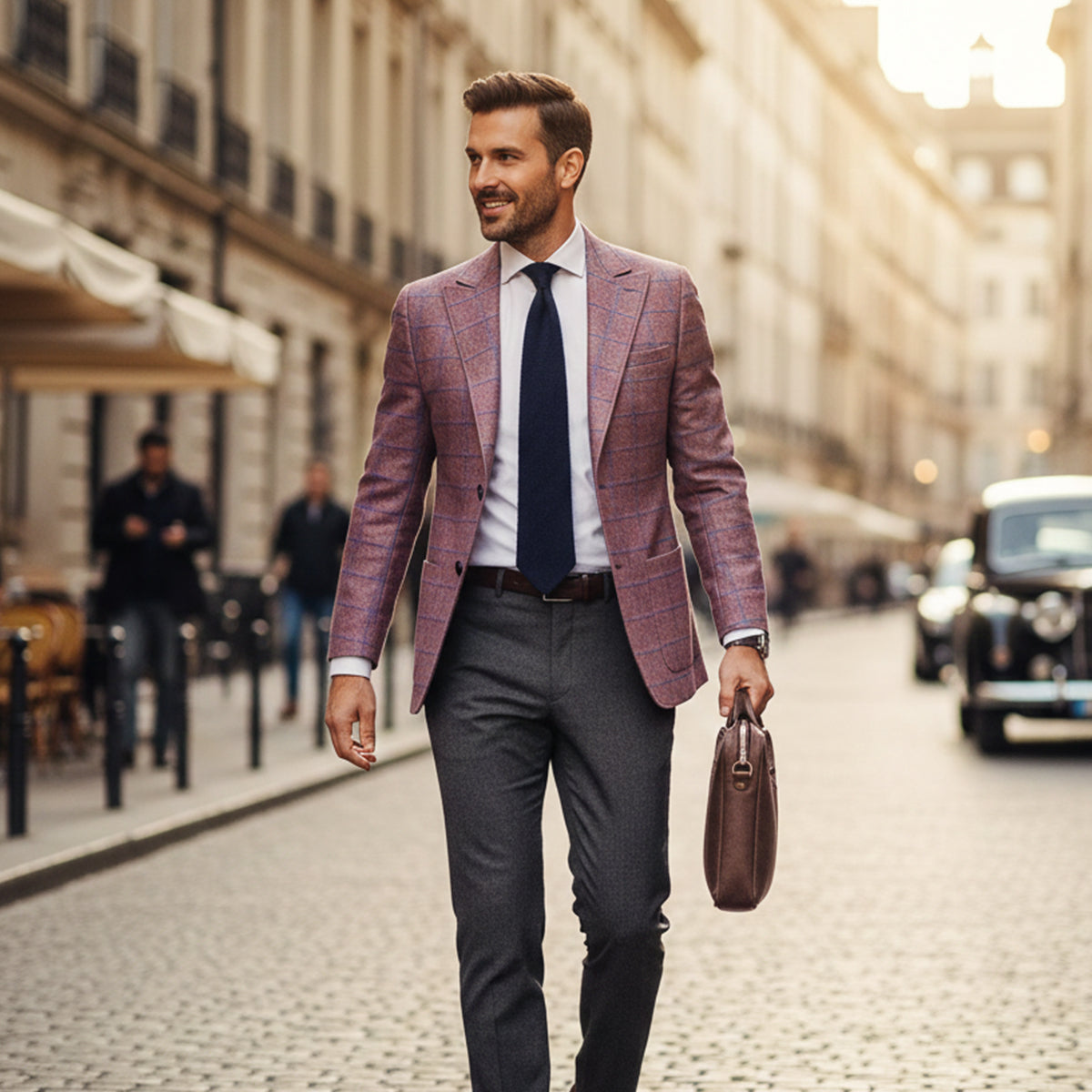 Men's Checked Double Breasted Plaid Blazer