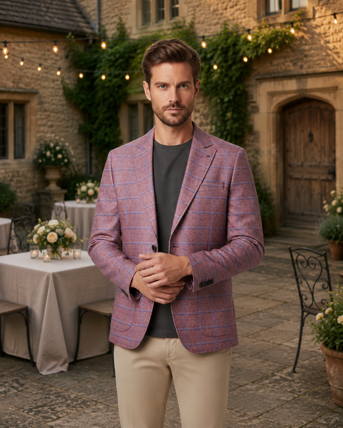 Men's Checked Double Breasted Plaid Blazer