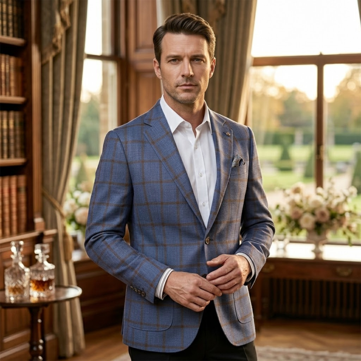 Men's Checked Double Breasted Plaid Blazer Wedding Guest