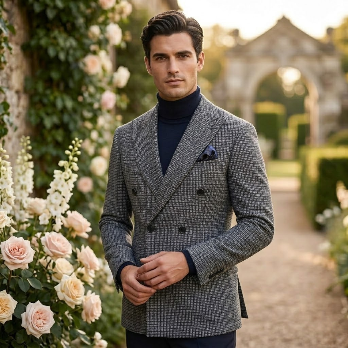 Men's Checked Double Breasted Plaid Blazer Wedding Guest