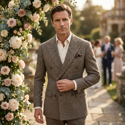 Men's Checked Double Breasted Plaid Blazer Wedding Guest