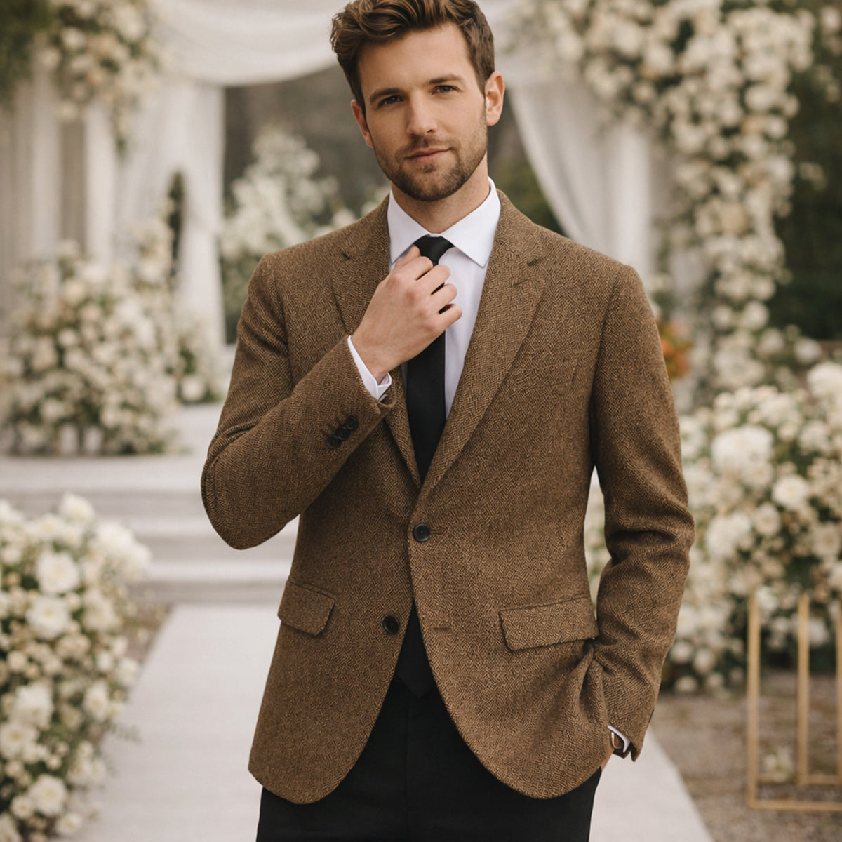 Men's Classic Herringbone Tweed Blazer Wedding Guest