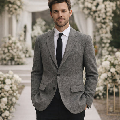 Men's Classic Herringbone Tweed Blazer Wedding Guest