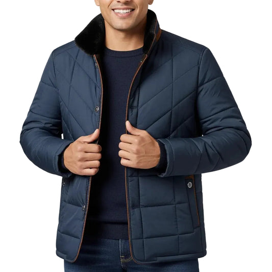 Men’s Classic Quilted Padded Jacket with Stand Collar