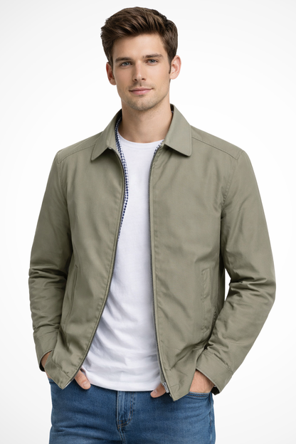 Men's Collared Harrington Summer Jacket with Check Lining
