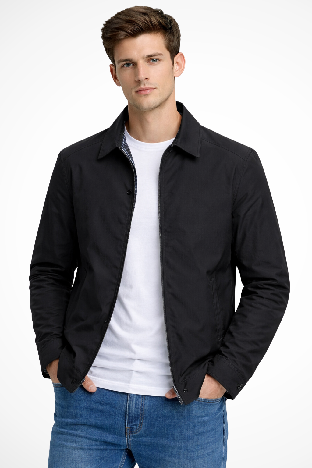 Men's Collared Harrington Summer Jacket with Check Lining