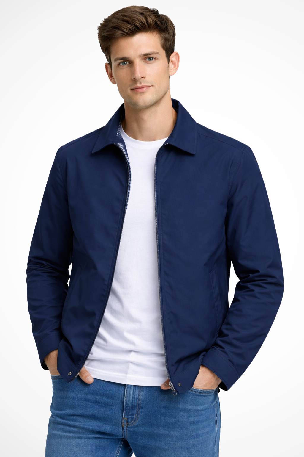 Men's Collared Harrington Summer Jacket with Check Lining