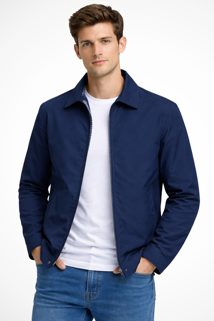 Men's Collared Harrington Summer Jacket with Check Lining