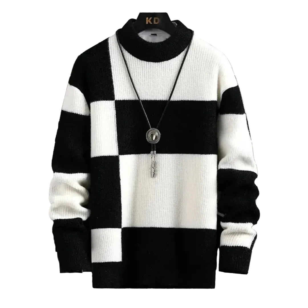Men’s Color Block Knit Sweater with High Neck