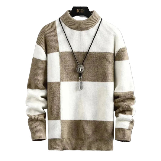 Men’s Color Block Knit Sweater with High Neck