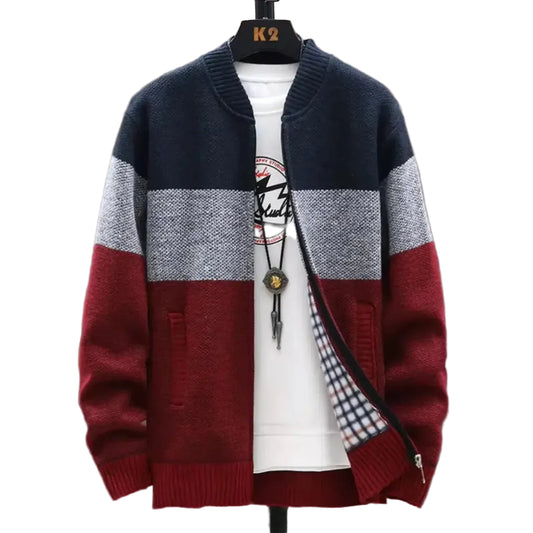Men’s Color Block Knit Zip Cardigan