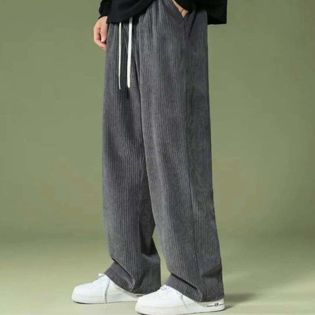 Men’s Corduroy Wide-Leg Pants with Elastic Waist
