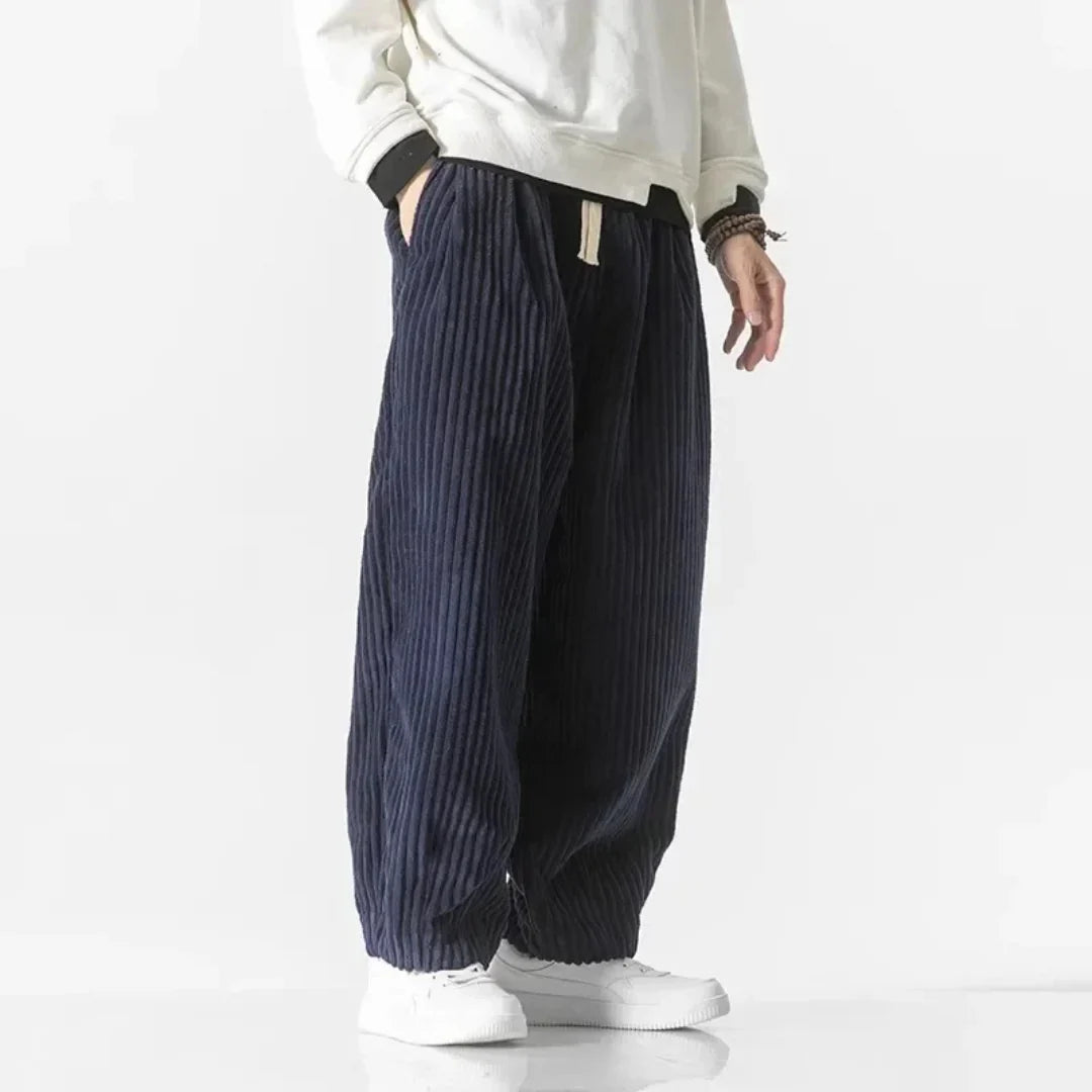 Men’s Corduroy Wide-Leg Pants with Elastic Waist