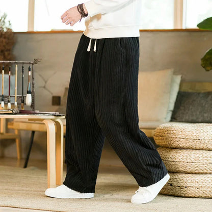 Men’s Corduroy Wide-Leg Pants with Elastic Waist