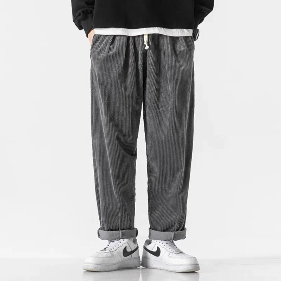 Men’s Corduroy Wide-Leg Pants with Elastic Waist