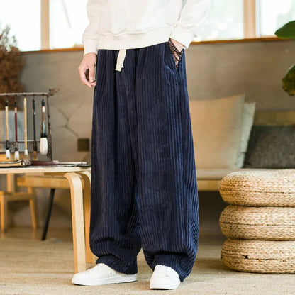 Men’s Corduroy Wide-Leg Pants with Elastic Waist