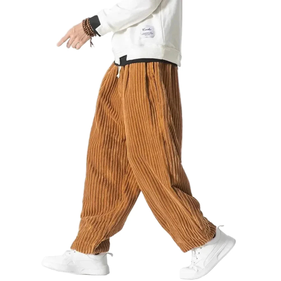 Men’s Corduroy Wide-Leg Pants with Elastic Waist