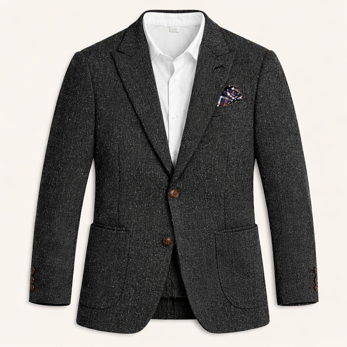 Men's Herringbone Single Breasted Tweed Blazer Wedding Guest