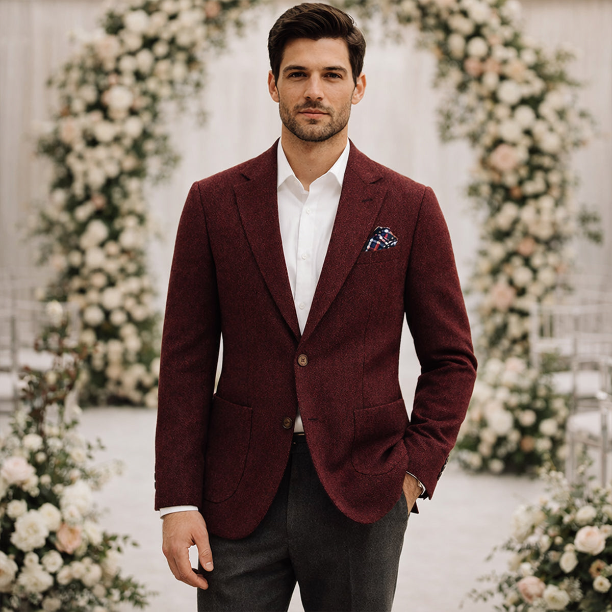 Men's Herringbone Single Breasted Tweed Blazer Wedding Guest