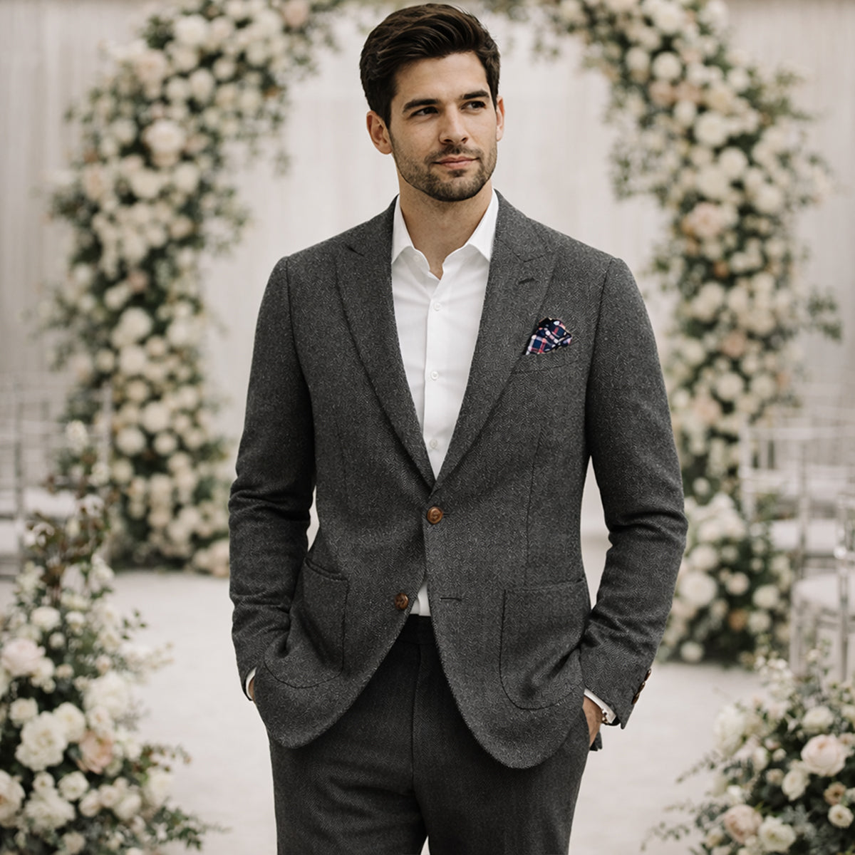 Men's Herringbone Single Breasted Tweed Blazer Wedding Guest