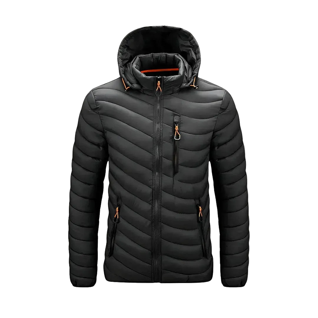 Men’s Hooded Quilted Jacket with Zip Closure and Pockets